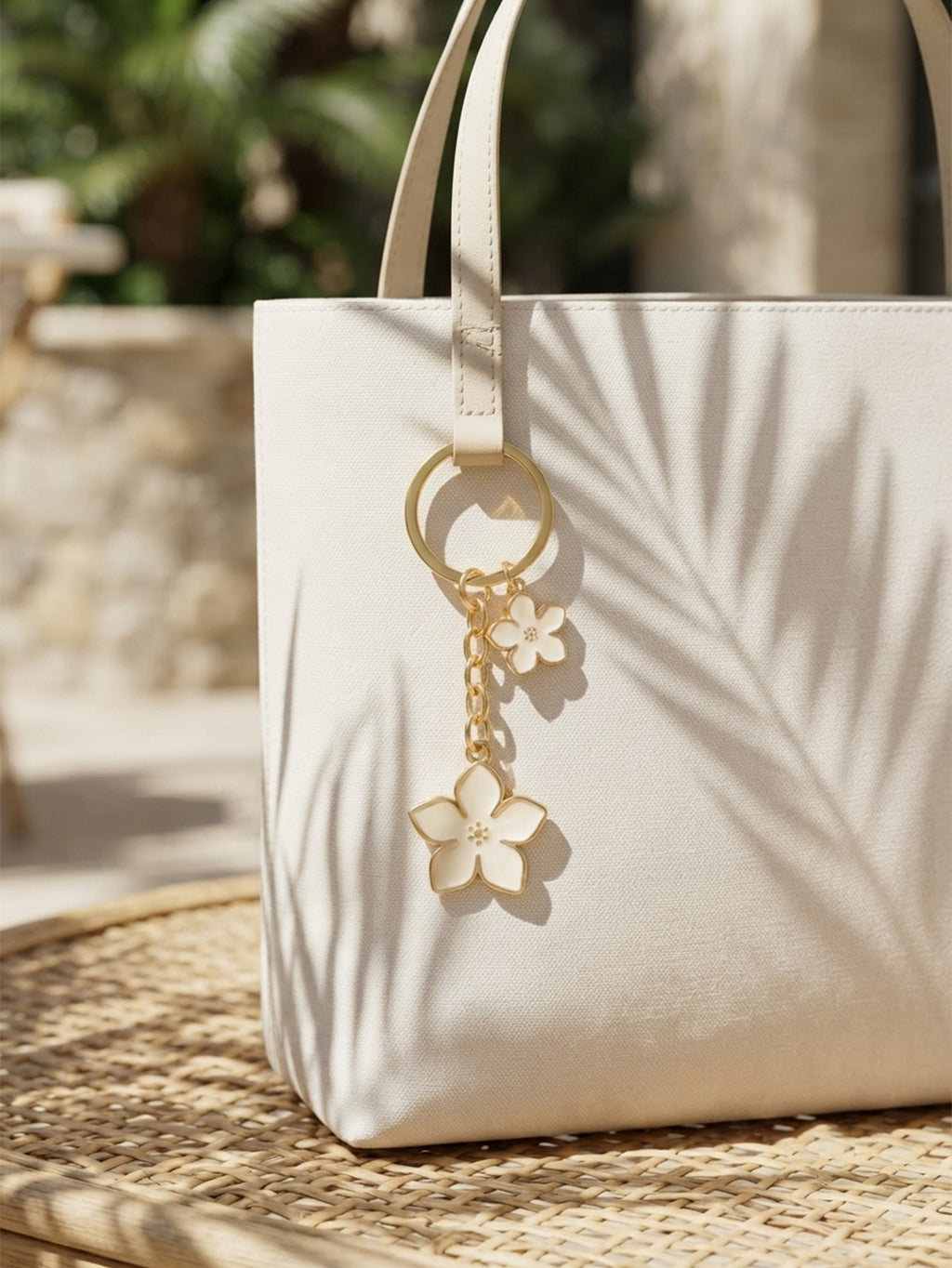 White cherry blossom keychain with floral accents - detail view 3