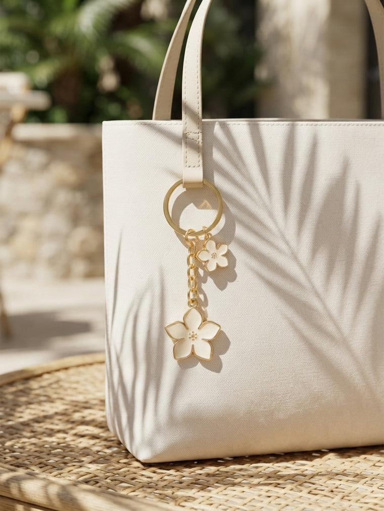 White cherry blossom keychain with floral accents - detail view 3