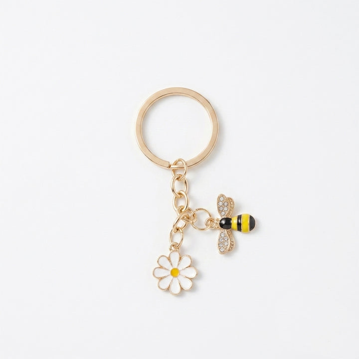 Gold-Tone Bee Daisy Keychain